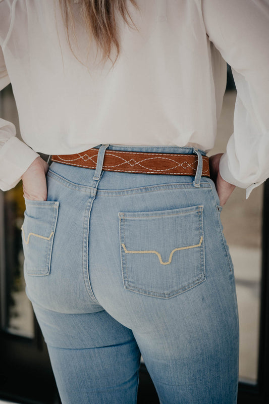 Camel Suede Figure 8 Belt by Double J (1 1/2")