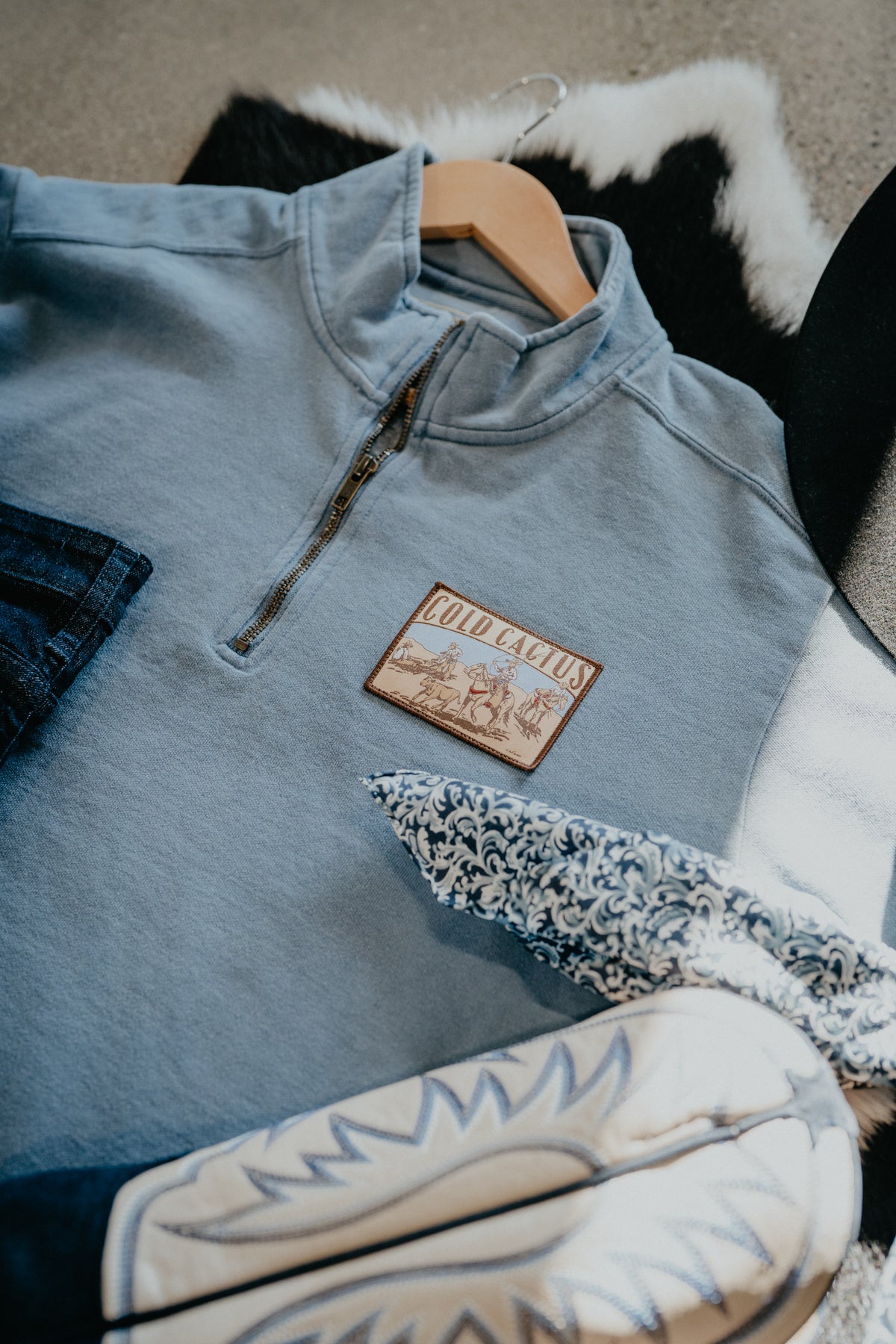 Cold Cactus 'Branding Pen' Patch Embroidered Unisex Quarter Zip