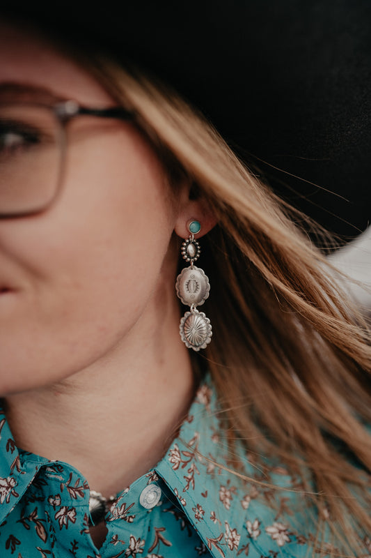 Turquoise Stud with Concho Dangle Earring