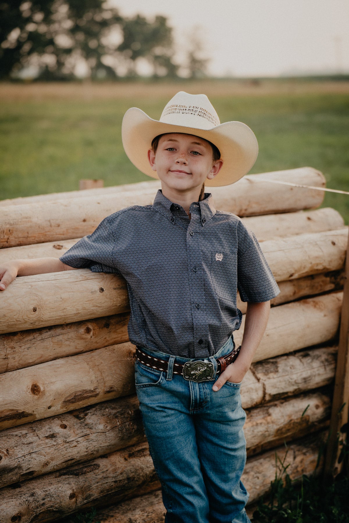 'Conway' Boy's Short Sleeve Gray Button Down (XS-XXL)
