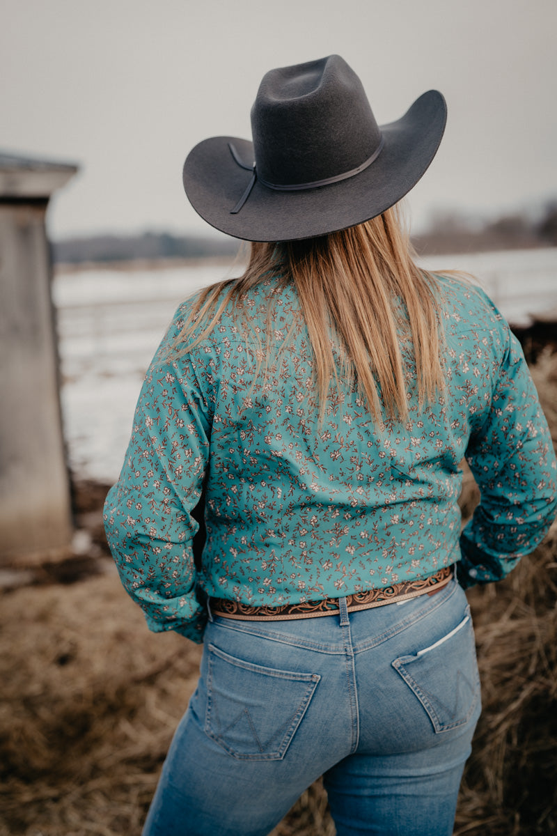 'Flora' Women's Wrangler Teal Floral Performance Button Up (XS - XXL)