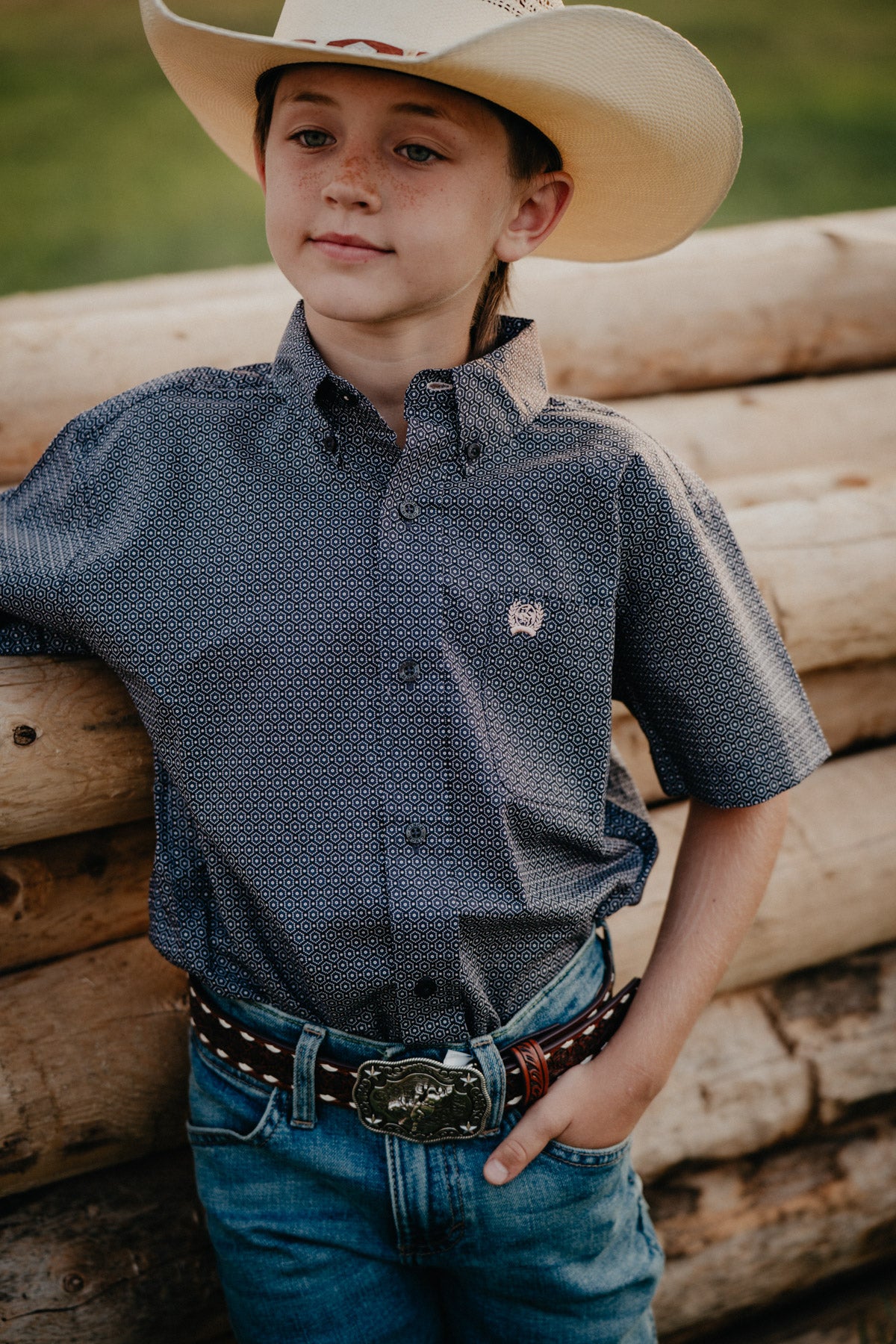 'Conway' Boy's Short Sleeve Gray Button Down (XS-XXL)