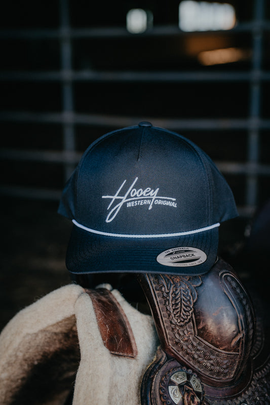 'Mark Out' Black 5-Panel Trucker Hat with White Stitching By Hooey