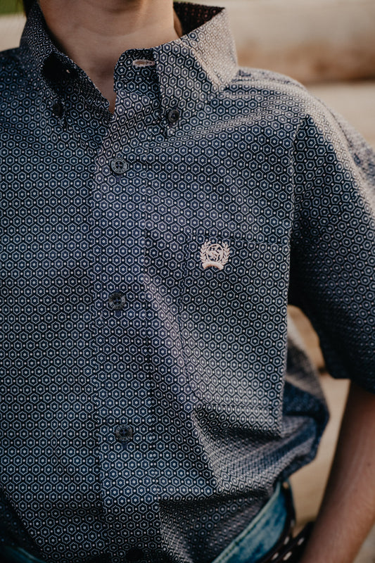 'Conway' Boy's Short Sleeve Gray Button Down (XS-XXL)