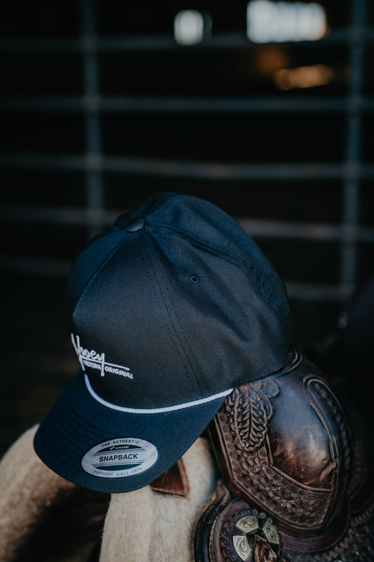'Mark Out' Black 5-Panel Trucker Hat with White Stitching By Hooey