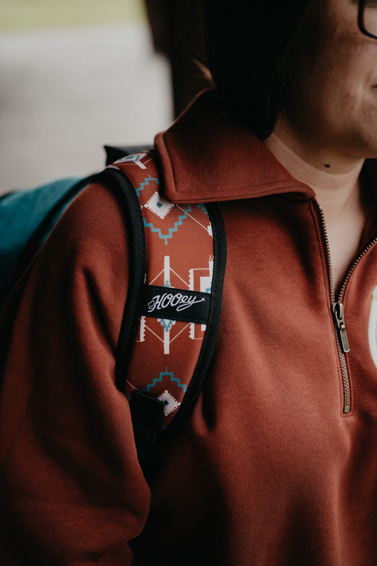 Rockstar Hooey Backpack Rust / Teal Aztec Print with Teal Accents