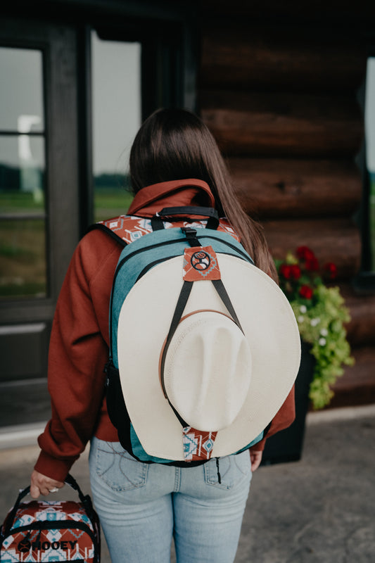 Rockstar Hooey Backpack Rust / Teal Aztec Print with Teal Accents
