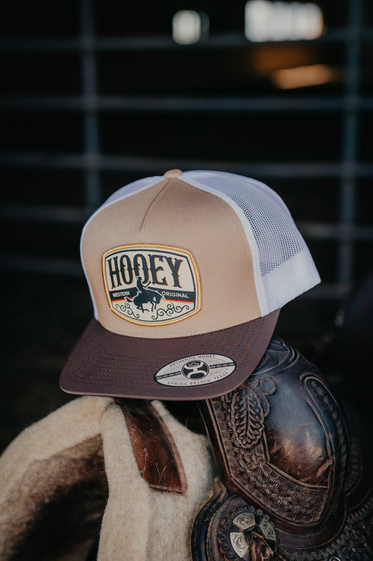 'Salado' Tan/White 5-Panel Trucker Hat with White/Black/Tan Patch By Hooey
