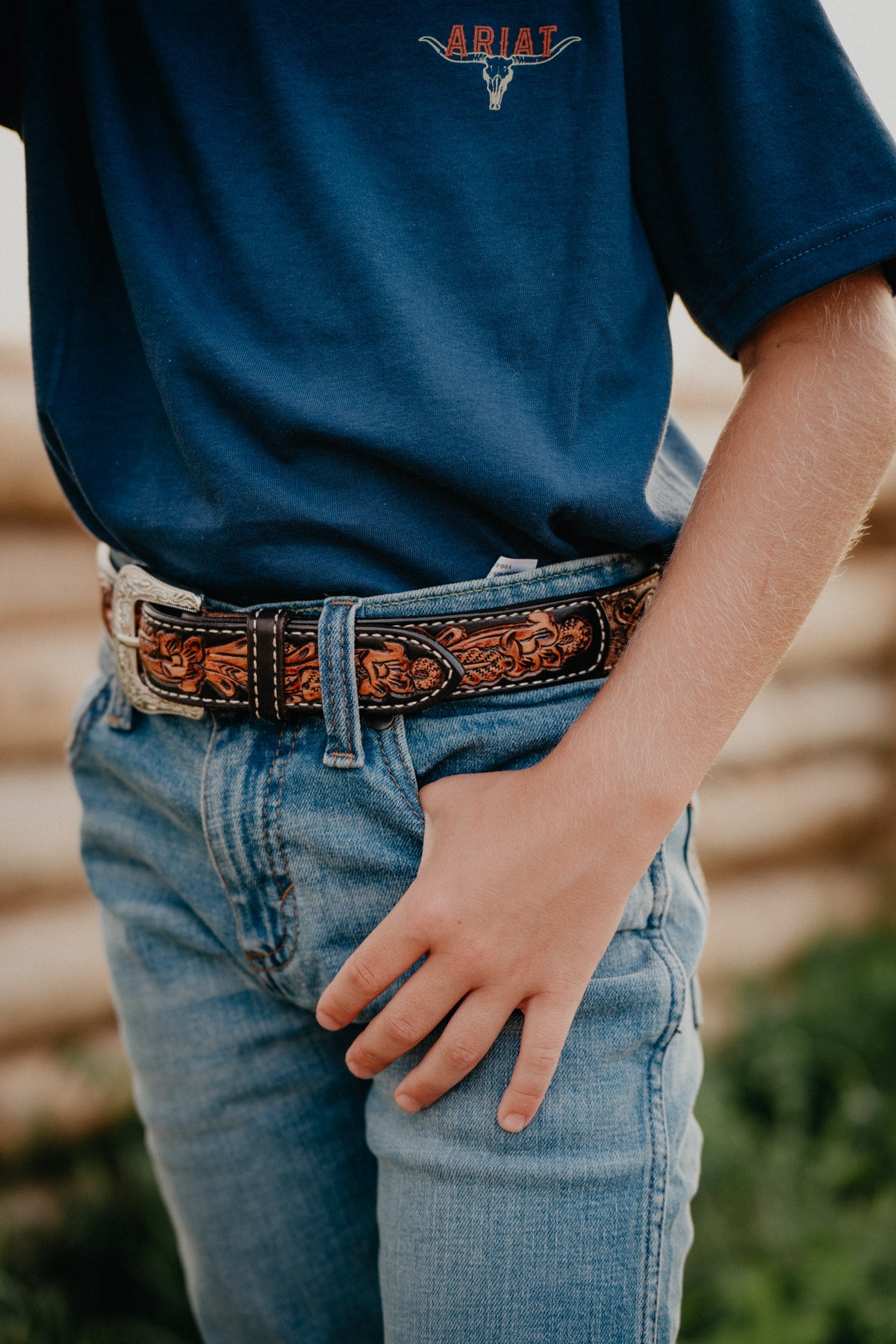 Cowhide Inlay Leather Belt (Youth & Adult Sizes)