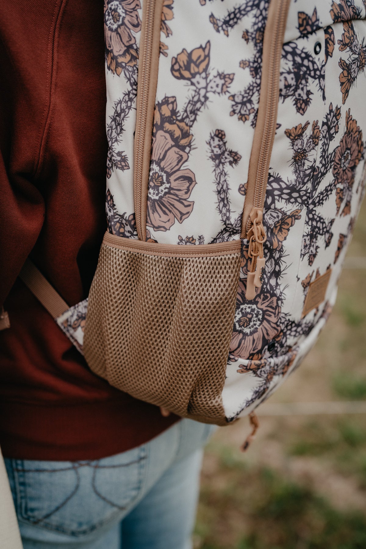 Rockstar Hooey Backpack Cream / Multi Colour Cacti Print with Tan Accents