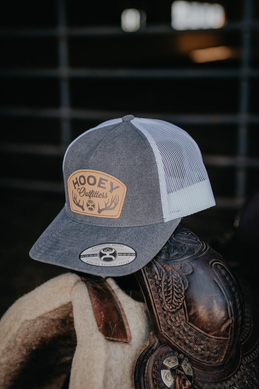 'Outfitters' Black/White 5-Panel Trucker Hat with Brown Patch By Hooey