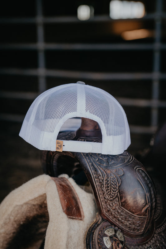 'Outfitters' Black/White 5-Panel Trucker Hat with Brown Patch By Hooey