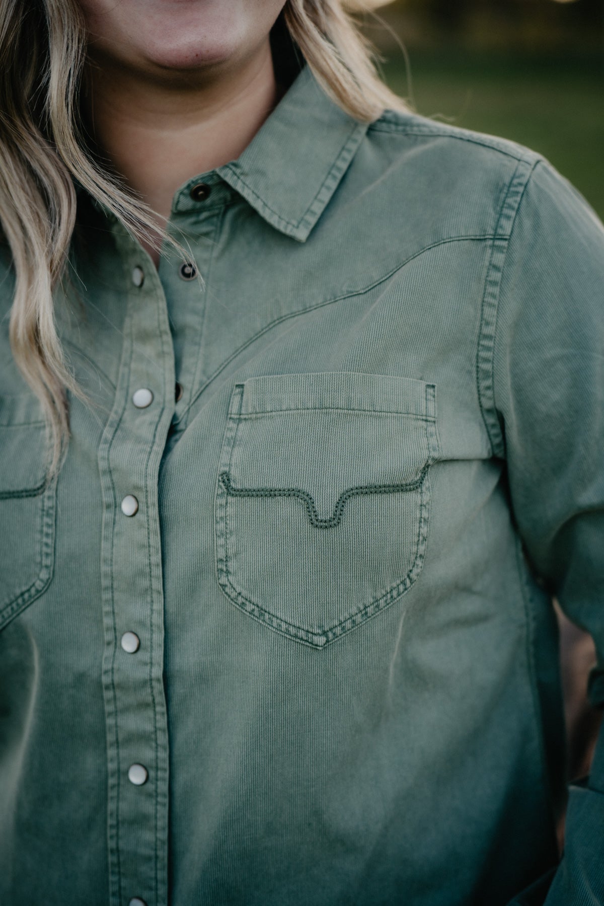 'Della' Moss Green Pearl Snap by Kimes Ranch