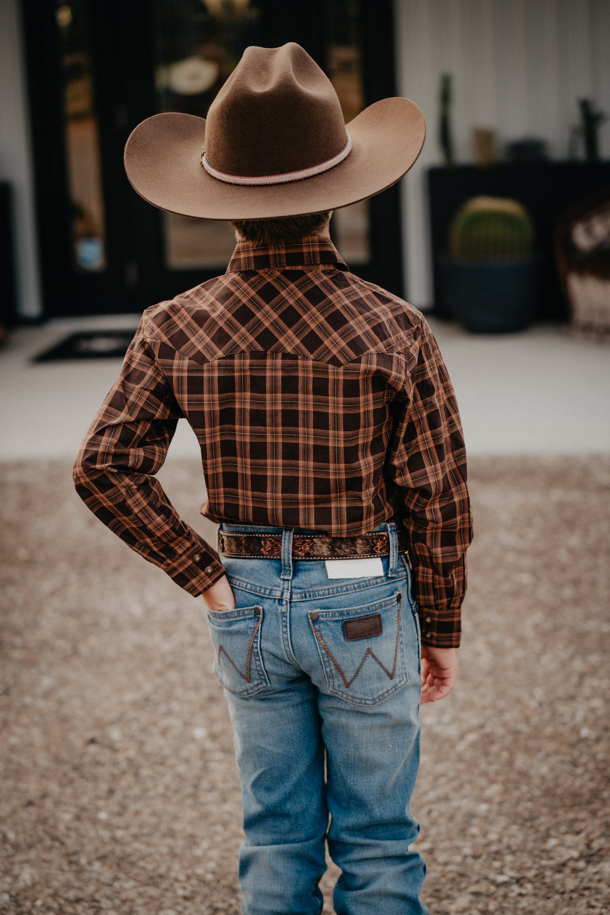 'Brody' Boys Brown/Caramel Plaid Wrangler Retro Pearl Snap Shirt (XXS-XL)