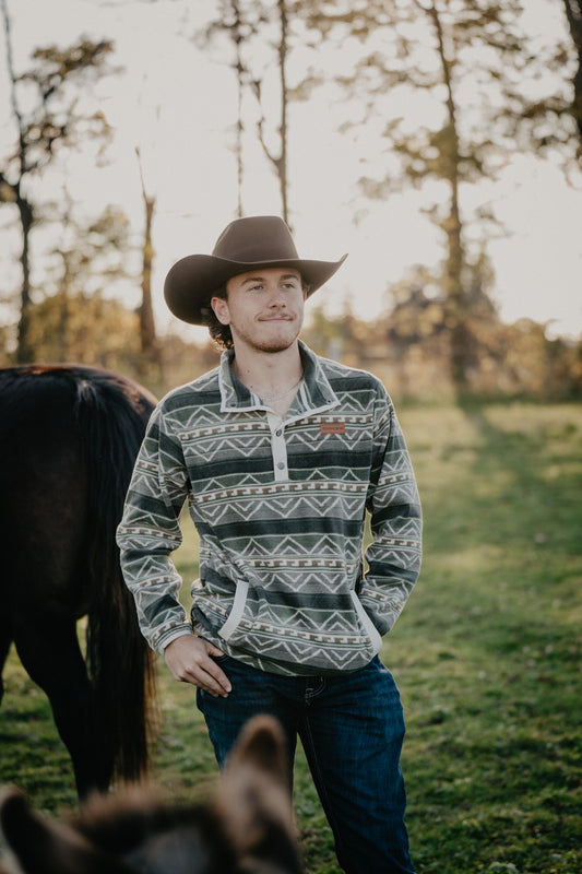 'Sterling' Men's Olive CINCH Aztec Fleece Pullover