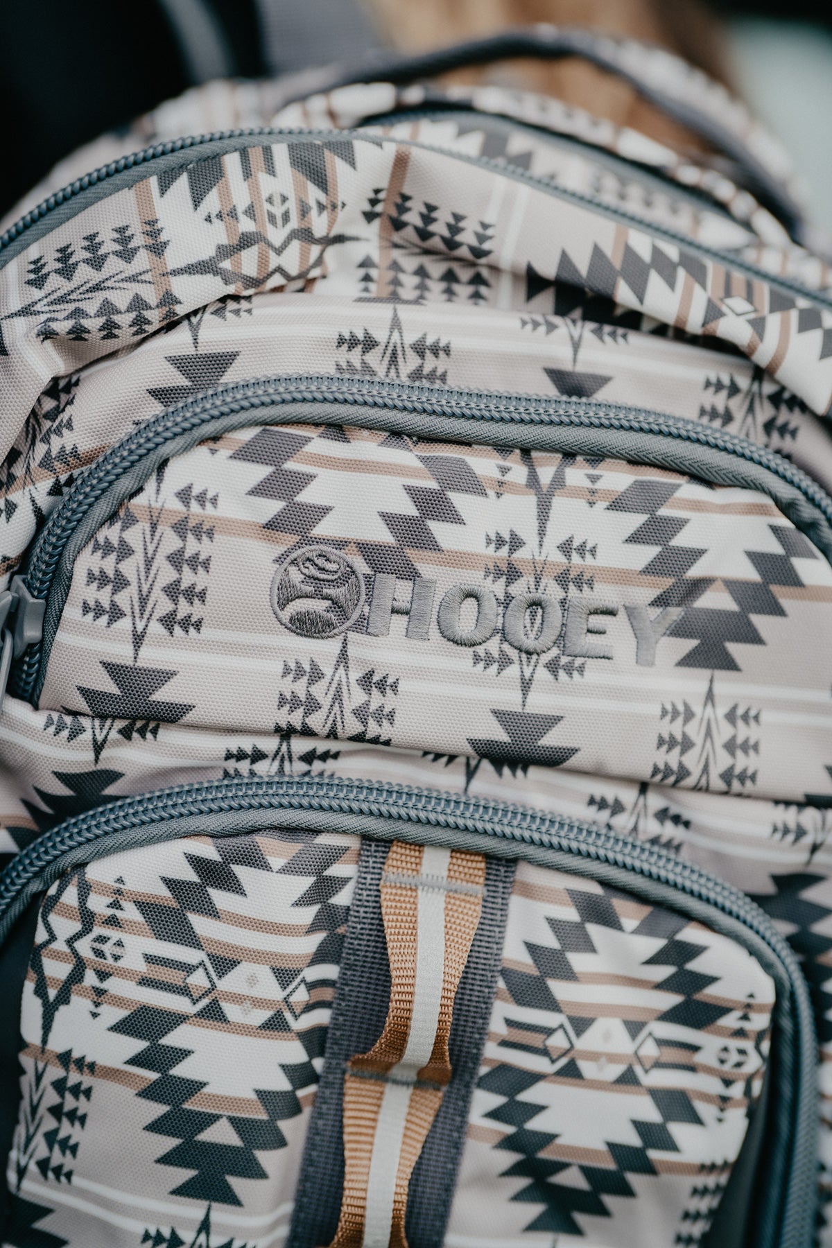 OX Hooey Backpack - Tan / Charcoal Aztec Print Body with Tan Accents