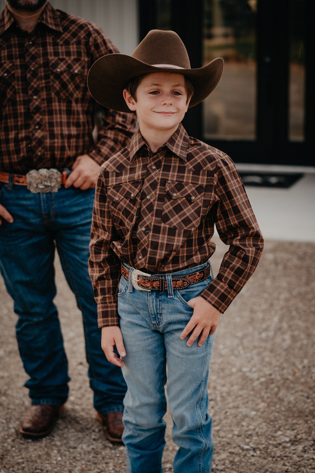 'Brody' Boys Brown/Caramel Plaid Wrangler Retro Pearl Snap Shirt (XXS-XL)