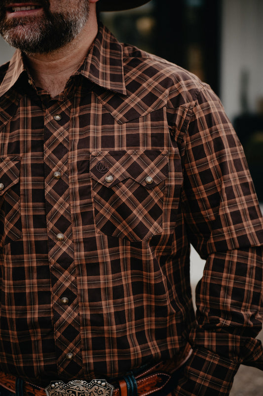 'Brad' Men's Brown/Caramel Plaid Wrangler Retro Core (S-XXL)
