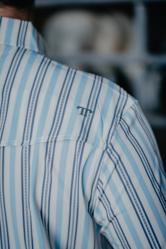 'Jake' Blue Striped Men's Short Sleeve Pearl Snap by Ferrell (S-XXL)