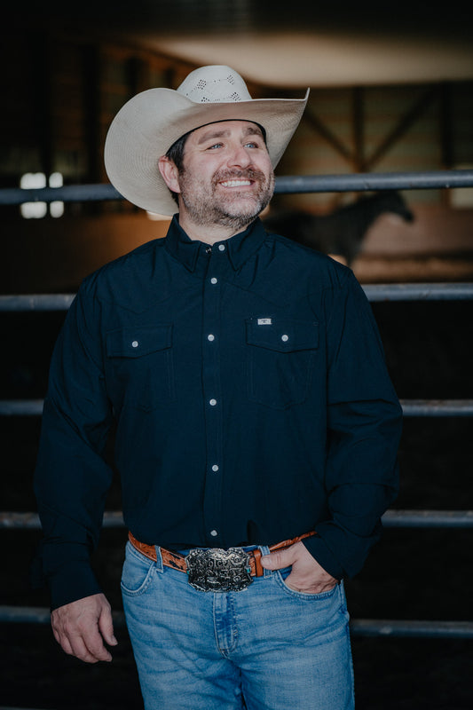 'Conner' Black Men's Long Sleeve Pearl Snap by Ferrell (S-XXL)