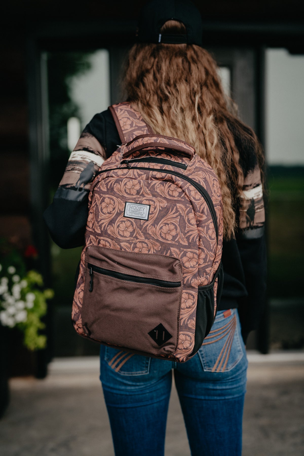 Rockstar Hooey Backpack Tan / Cream Floral Pattern with Tan Accents