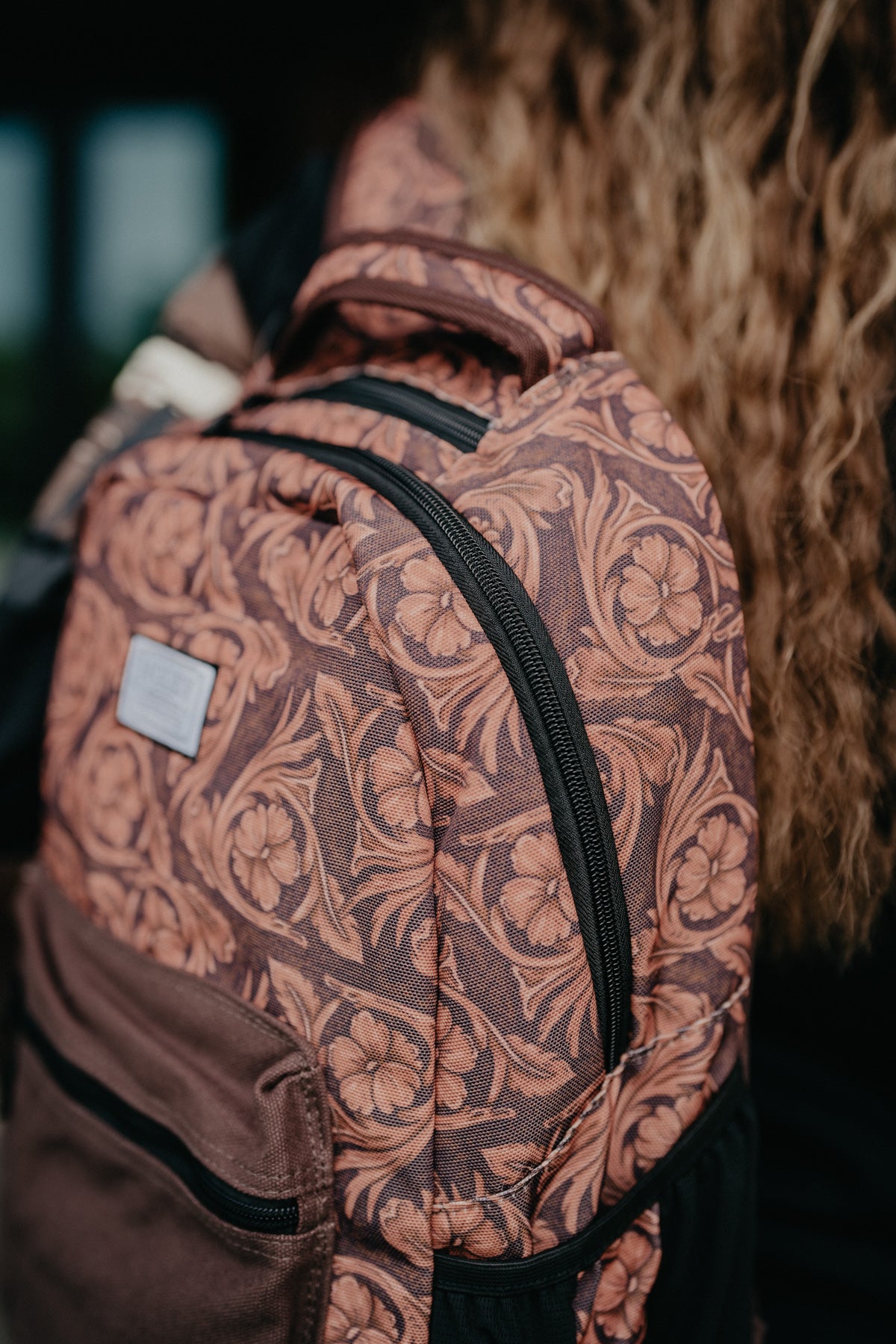 Rockstar Hooey Backpack Tan / Cream Floral Pattern with Tan Accents