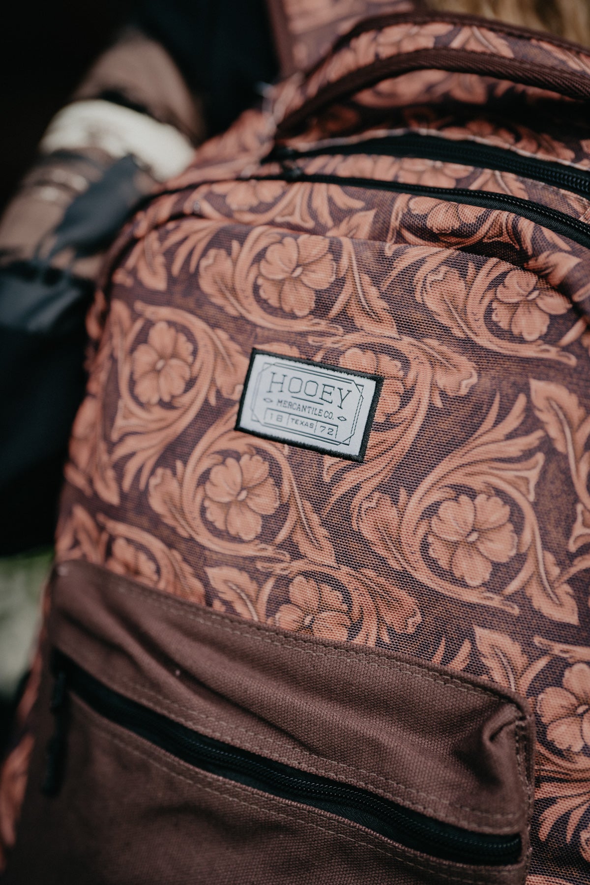 Rockstar Hooey Backpack Tan / Cream Floral Pattern with Tan Accents