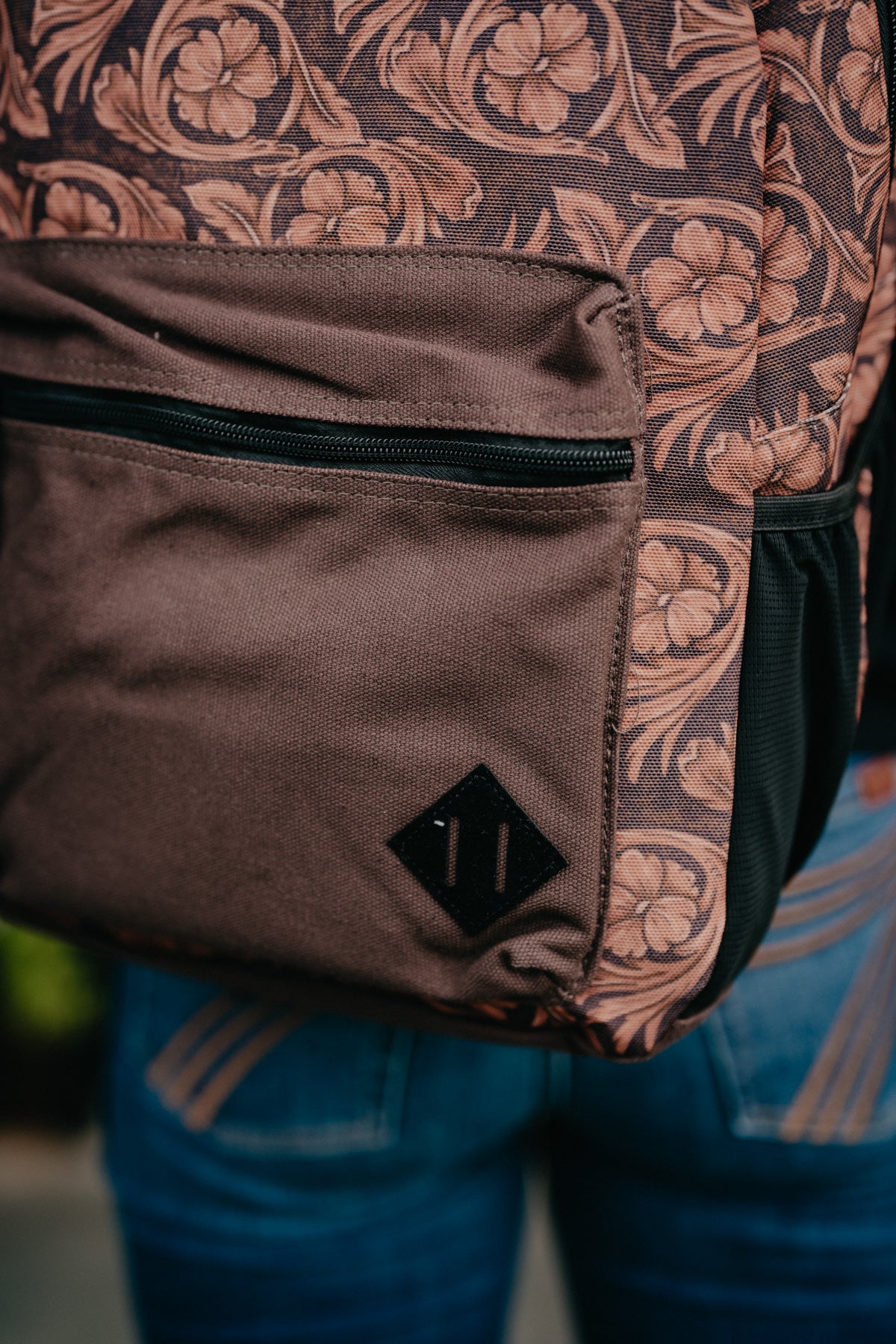 Rockstar Hooey Backpack Tan / Cream Floral Pattern with Tan Accents