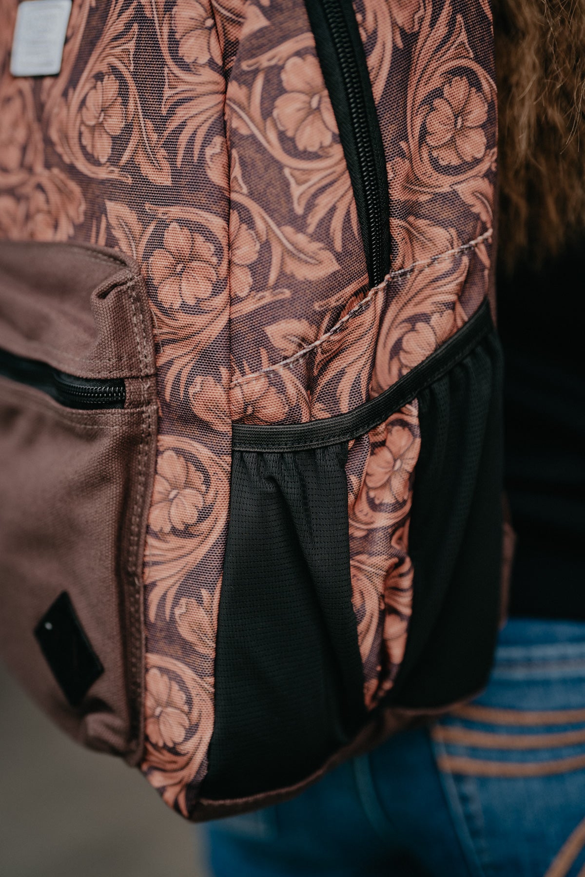 Rockstar Hooey Backpack Tan / Cream Floral Pattern with Tan Accents