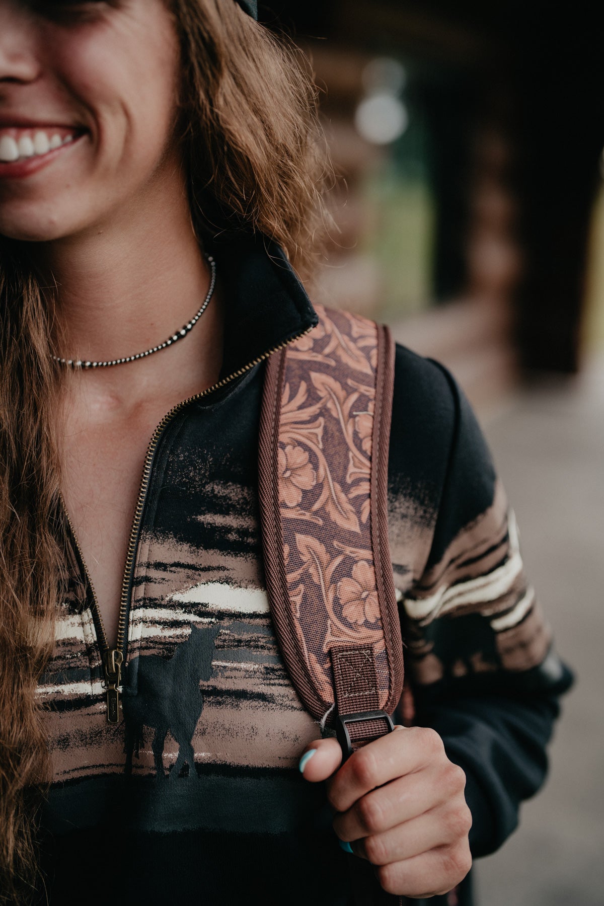 Rockstar Hooey Backpack Tan / Cream Floral Pattern with Tan Accents