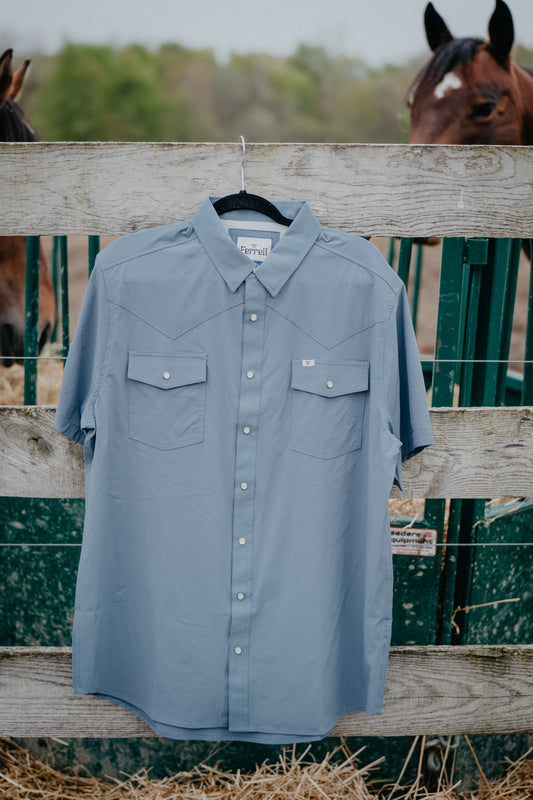 'Curtis' Blue Men's Short Sleeve Pearl Snap by Ferrell (S-XXL)