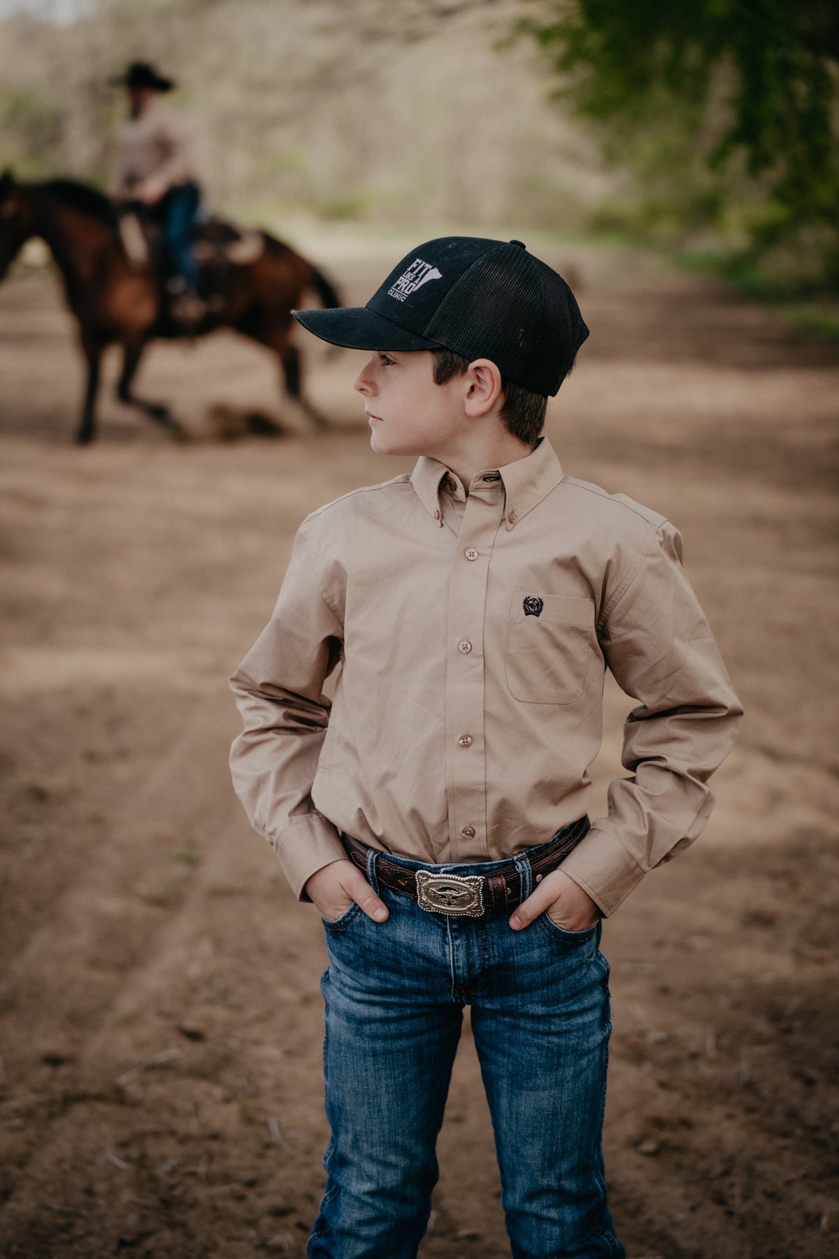 'Tuck' CINCH Boy's Solid Khaki Long Sleeve Button Up (XS-XL)