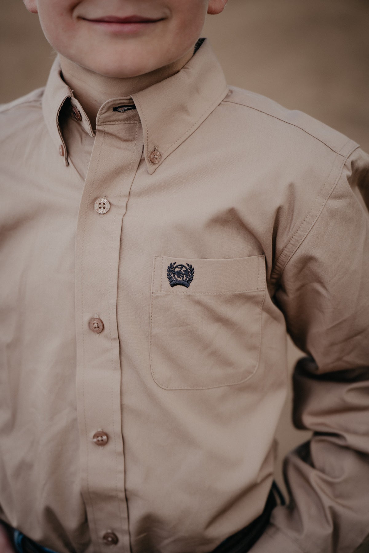 'Tuck' CINCH Boy's Solid Khaki Long Sleeve Button Up (XS-XL)