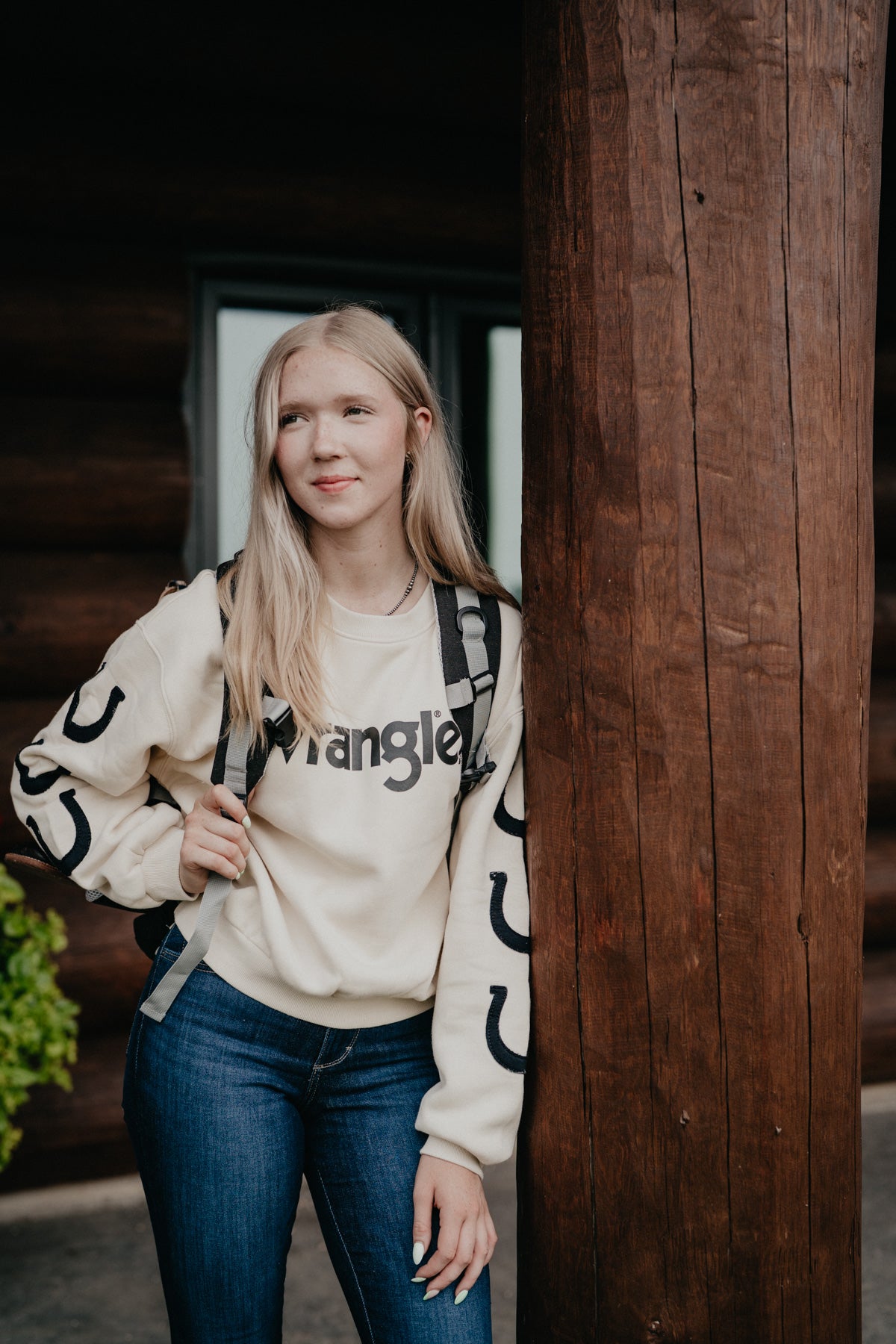 'Horseshoe Honey' Women's Wrangler Ivory Crewneck