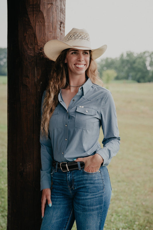 'Connie' Blue Women's Long Sleeve Pearl Snap by Ferrell (S-XXL)