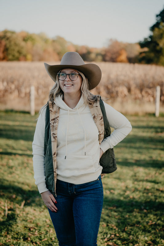 'Ivory Bronc' Women's Wrangler Cream Hoodie