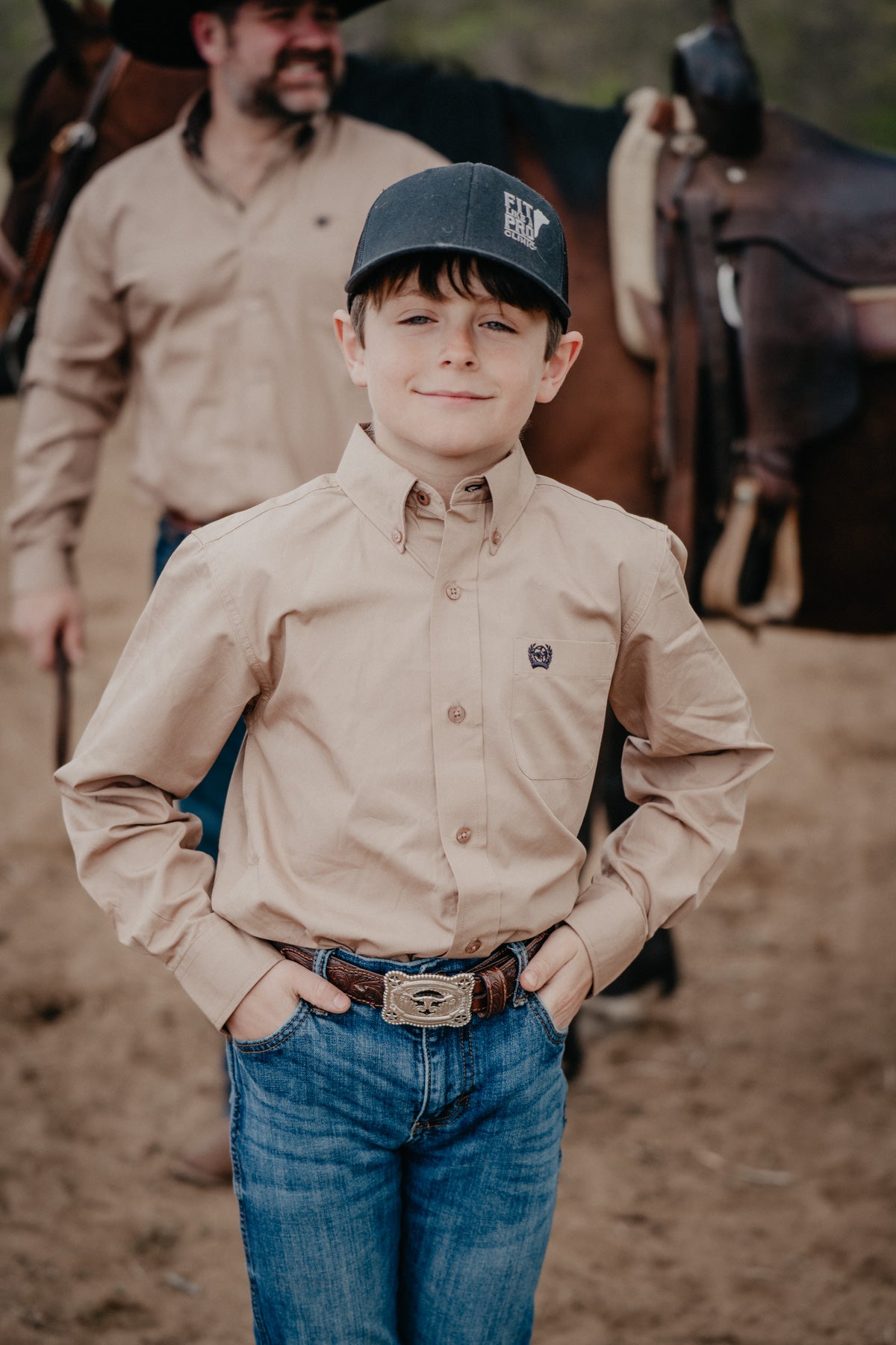 'Tuck' CINCH Boy's Solid Khaki Long Sleeve Button Up (XS-XL)