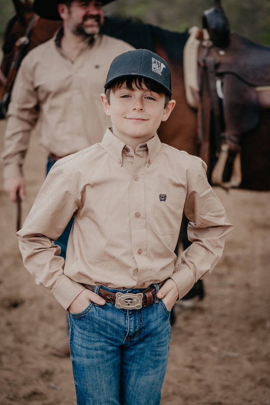 'Tuck' CINCH Boy's Solid Khaki Long Sleeve Button Up (XS-XL)