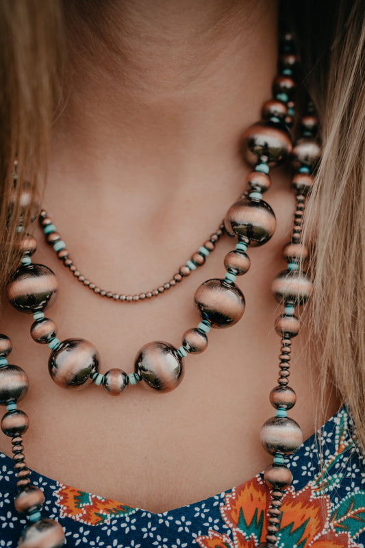 Copper Pearl with Turquoise Accent Large Beaded Necklace 20"