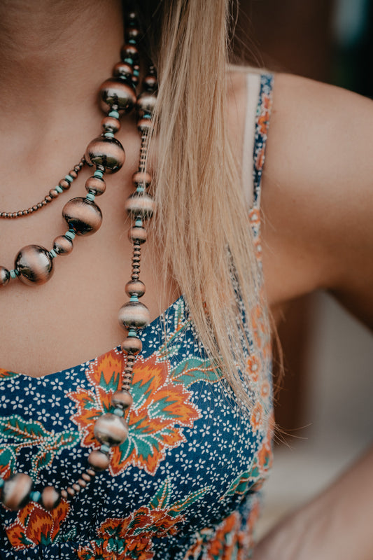 Copper Pearls with Turquoise Accent Necklace 28"