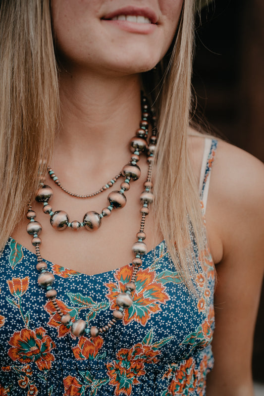 Copper Pearls with Turquoise Accent Necklace 28"