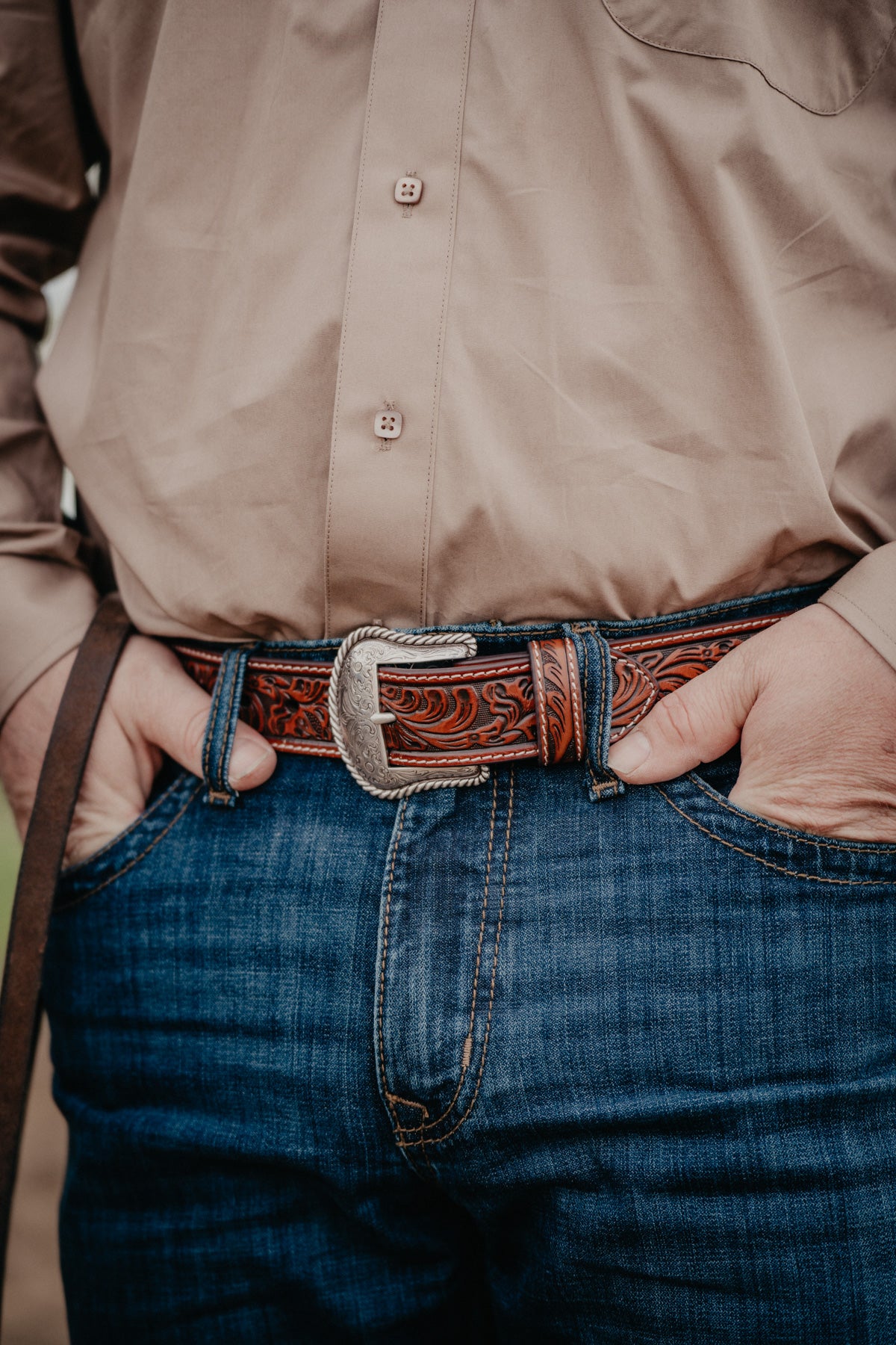 Men's Nocona Floral Tooled Leather Belt (28-46)