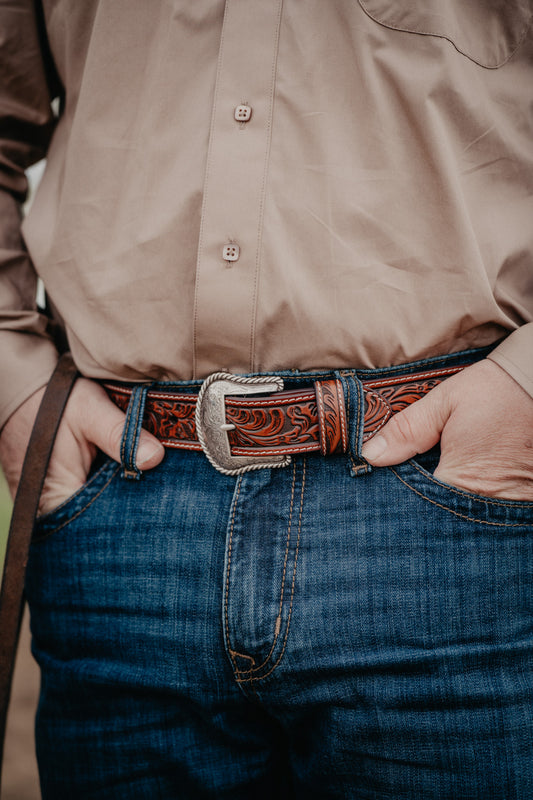 Men's Nocona Floral Tooled Leather Belt (28-46)