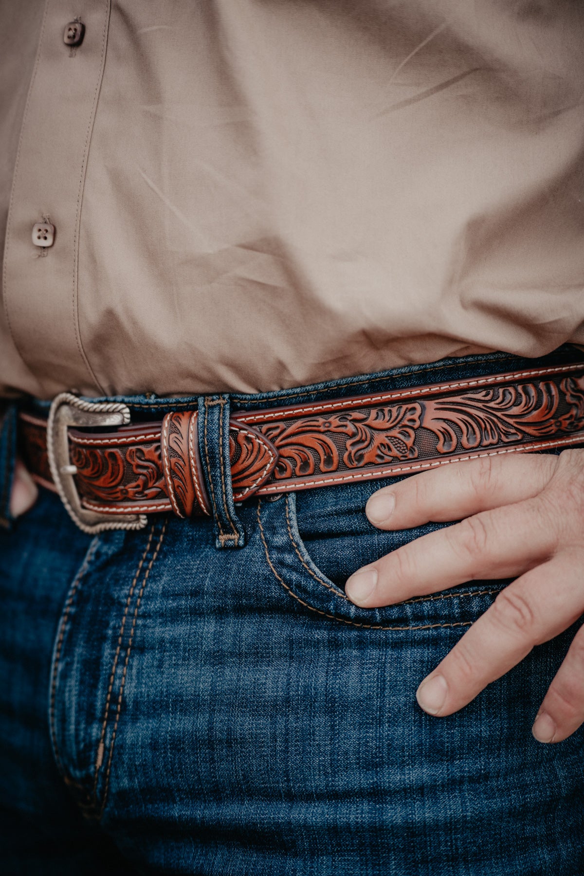Men's Nocona Floral Tooled Leather Belt (28-46)