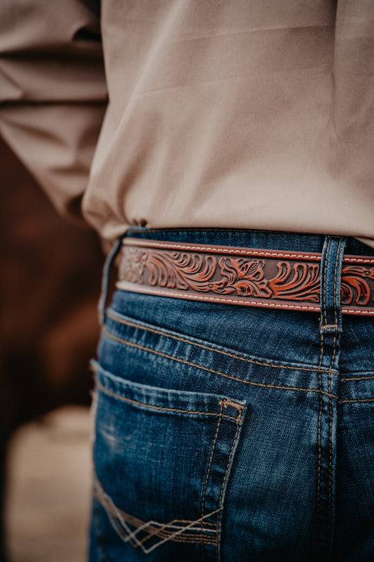 Men's Nocona Floral Tooled Leather Belt (28-46)