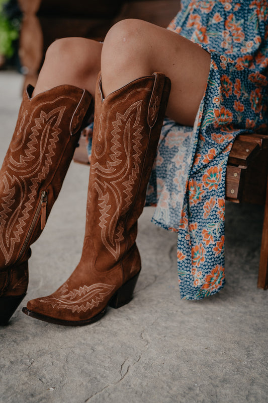 Casanova X Toe Tall Boot in Oiled Tan Suede by Ariat