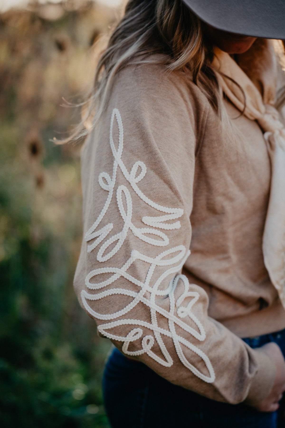 'Juliette' Ariat V Neck Khaki Sweatshirt with Bootstitch Sleeves