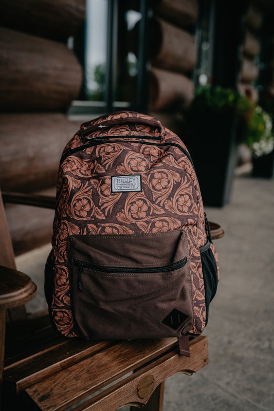 'Recess' Hooey Backpack - Brown / Tan Leather Pattern with Brown Pocket and Accents