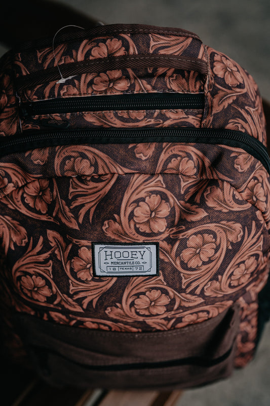 'Recess' Hooey Backpack - Brown / Tan Leather Pattern with Brown Pocket and Accents