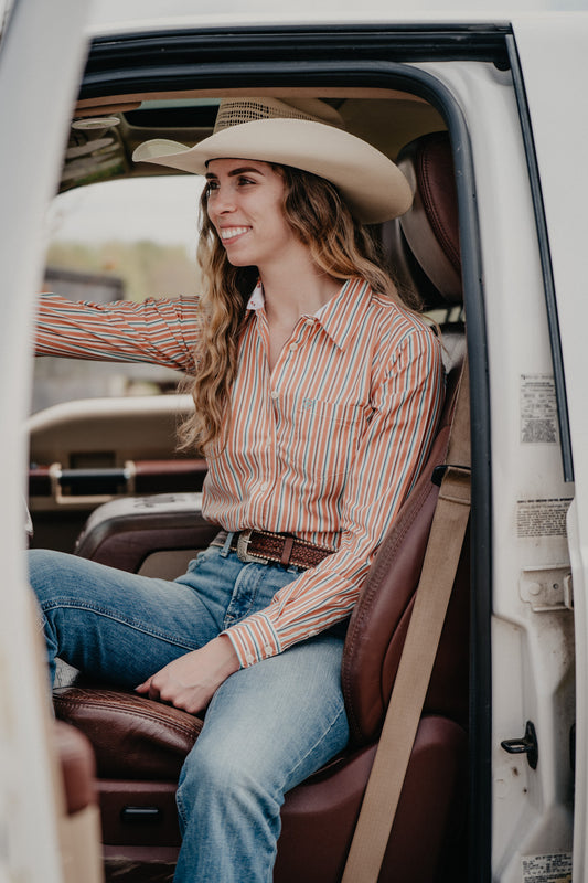 'Irene' Women's Kirby Orange Pinstripe Long Sleeve Shirt (XS-XL)
